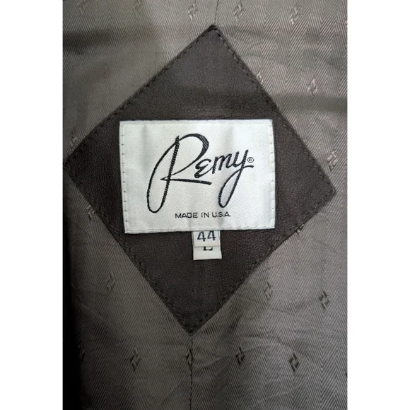 Vintage Remy Dark Brown Leather Bomber Jacket - Men's Size 44 (L) - Made in USA - Picture 8 of 9